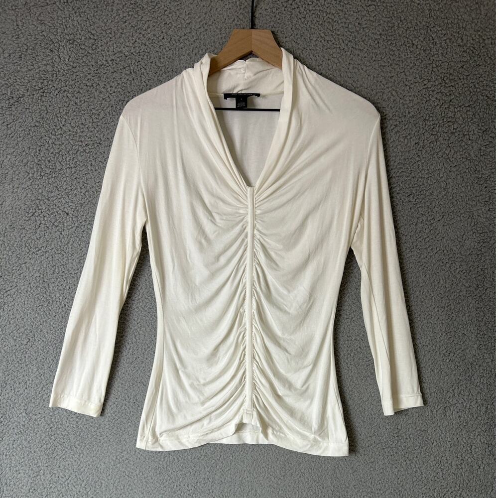 ST. JOHN Ruched Top Women Small Ivory Y2K Stretch Lightweight Career Work Office